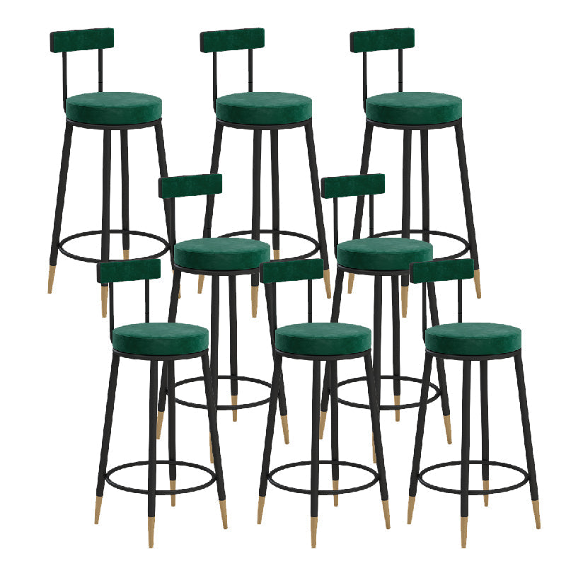Glam Upholstered Counter Stool Bar-height Low Back Bar Stool with Metal Base Green-Black Flannel 8 Piece Set Clearhalo 'Bar Furniture' 'Bar Stools' 'bar_stools' 'furn' 'furn_bar_stools' 'Furniture' 'Kitchen & Dining Furniture' 6317071