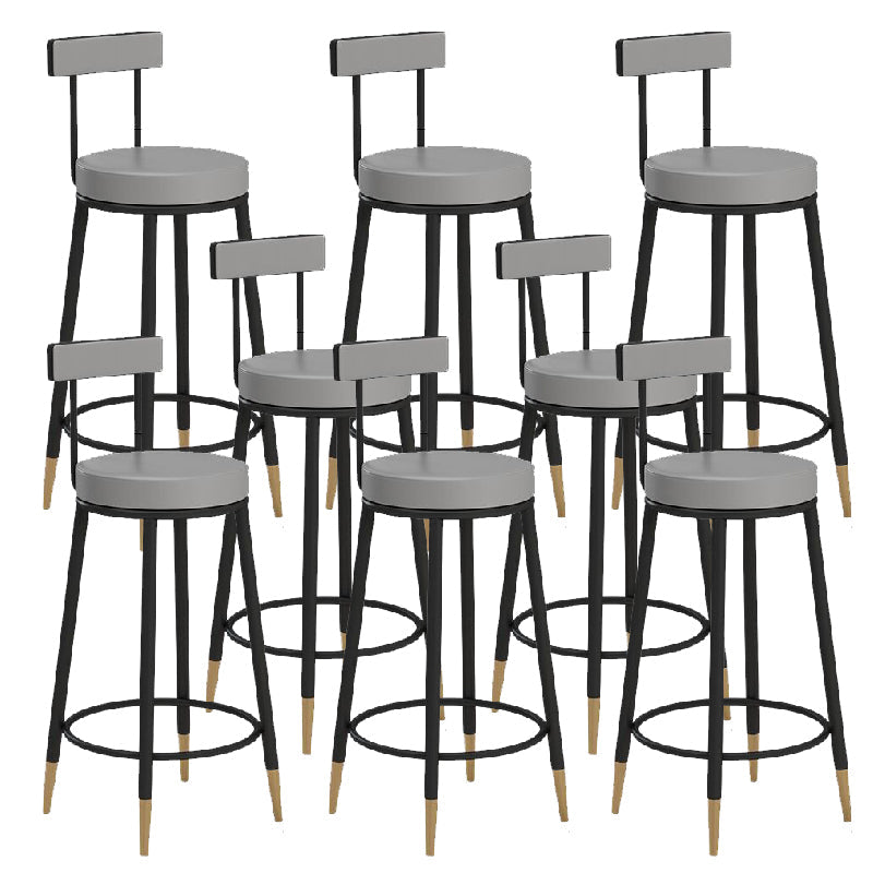 Glam Upholstered Counter Stool Bar-height Low Back Bar Stool with Metal Base Black-Gray Faux Leather 8 Piece Set Clearhalo 'Bar Furniture' 'Bar Stools' 'bar_stools' 'furn' 'furn_bar_stools' 'Furniture' 'Kitchen & Dining Furniture' 6317072