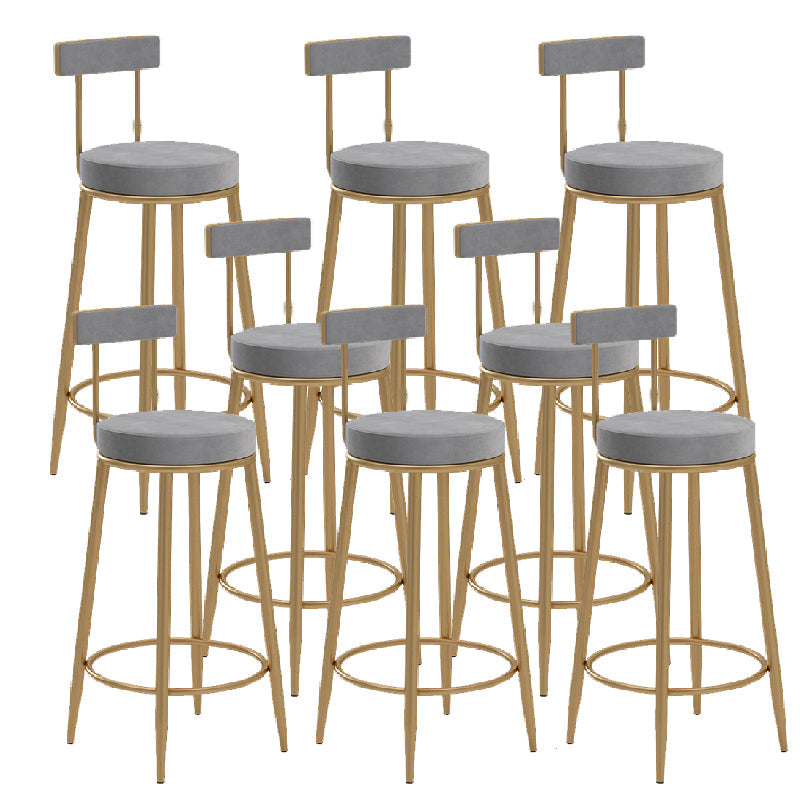 Glam Upholstered Counter Stool Bar-height Low Back Bar Stool with Metal Base Gray-Gold Flannel 8 Piece Set Clearhalo 'Bar Furniture' 'Bar Stools' 'bar_stools' 'furn' 'furn_bar_stools' 'Furniture' 'Kitchen & Dining Furniture' 6317073