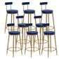 Glam Upholstered Counter Stool Bar-height Low Back Bar Stool with Metal Base Blue Gold Flannel 8 Piece Set Clearhalo 'Bar Furniture' 'Bar Stools' 'bar_stools' 'furn' 'furn_bar_stools' 'Furniture' 'Kitchen & Dining Furniture' 6317074