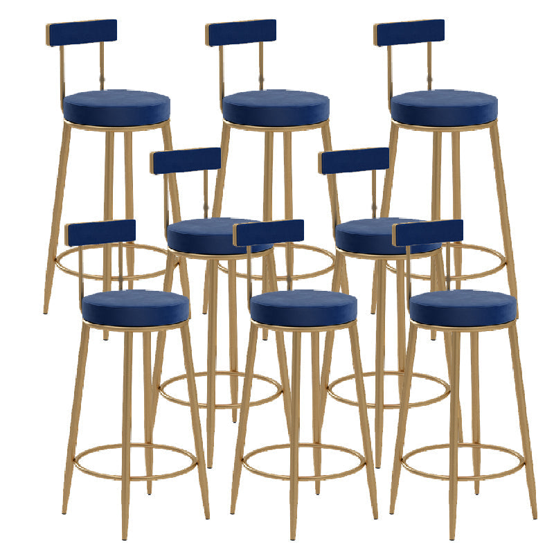 Glam Upholstered Counter Stool Bar-height Low Back Bar Stool with Metal Base Blue Gold Flannel 8 Piece Set Clearhalo 'Bar Furniture' 'Bar Stools' 'bar_stools' 'furn' 'furn_bar_stools' 'Furniture' 'Kitchen & Dining Furniture' 6317074