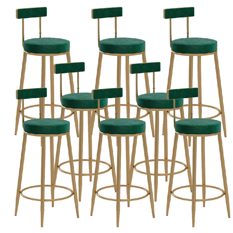 Glam Upholstered Counter Stool Bar-height Low Back Bar Stool with Metal Base Green Gold Flannel 8 Piece Set Clearhalo 'Bar Furniture' 'Bar Stools' 'bar_stools' 'furn' 'furn_bar_stools' 'Furniture' 'Kitchen & Dining Furniture' 6317075