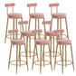 Glam Upholstered Counter Stool Bar-height Low Back Bar Stool with Metal Base Pink Gold Flannel 8 Piece Set Clearhalo 'Bar Furniture' 'Bar Stools' 'bar_stools' 'furn' 'furn_bar_stools' 'Furniture' 'Kitchen & Dining Furniture' 6317076