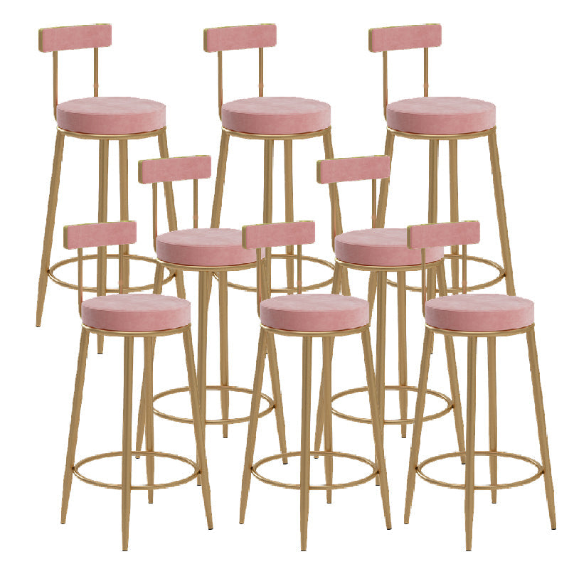 Glam Upholstered Counter Stool Bar-height Low Back Bar Stool with Metal Base Pink Gold Flannel 8 Piece Set Clearhalo 'Bar Furniture' 'Bar Stools' 'bar_stools' 'furn' 'furn_bar_stools' 'Furniture' 'Kitchen & Dining Furniture' 6317076