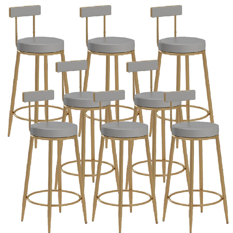 Glam Upholstered Counter Stool Bar-height Low Back Bar Stool with Metal Base Gray-Gold Faux Leather 8 Piece Set Clearhalo 'Bar Furniture' 'Bar Stools' 'bar_stools' 'furn' 'furn_bar_stools' 'Furniture' 'Kitchen & Dining Furniture' 6317077