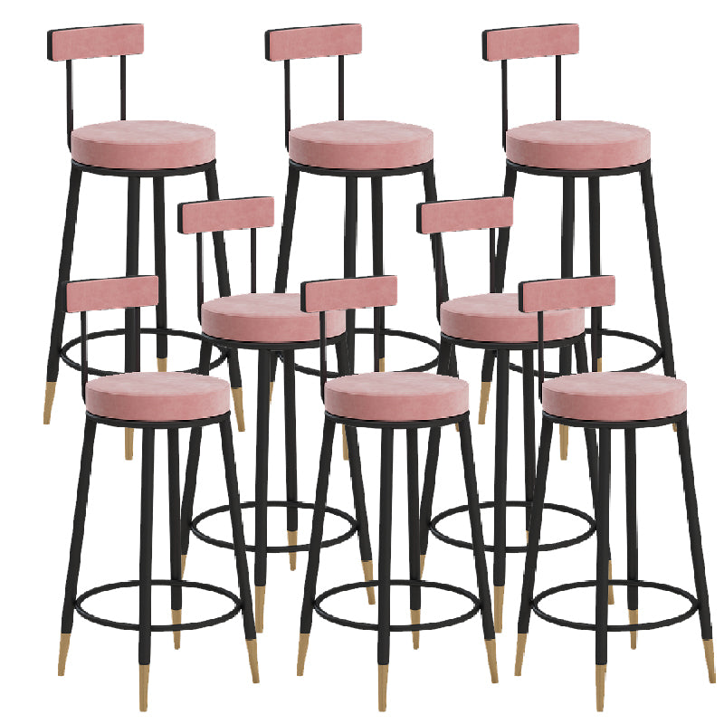 Glam Upholstered Counter Stool Bar-height Low Back Bar Stool with Metal Base Pink Black Flannel 8 Piece Set Clearhalo 'Bar Furniture' 'Bar Stools' 'bar_stools' 'furn' 'furn_bar_stools' 'Furniture' 'Kitchen & Dining Furniture' 6317078
