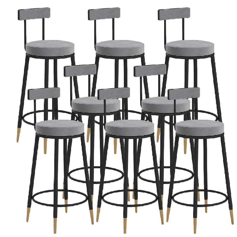 Glam Upholstered Counter Stool Bar-height Low Back Bar Stool with Metal Base Black-Gray Flannel 8 Piece Set Clearhalo 'Bar Furniture' 'Bar Stools' 'bar_stools' 'furn' 'furn_bar_stools' 'Furniture' 'Kitchen & Dining Furniture' 6317079