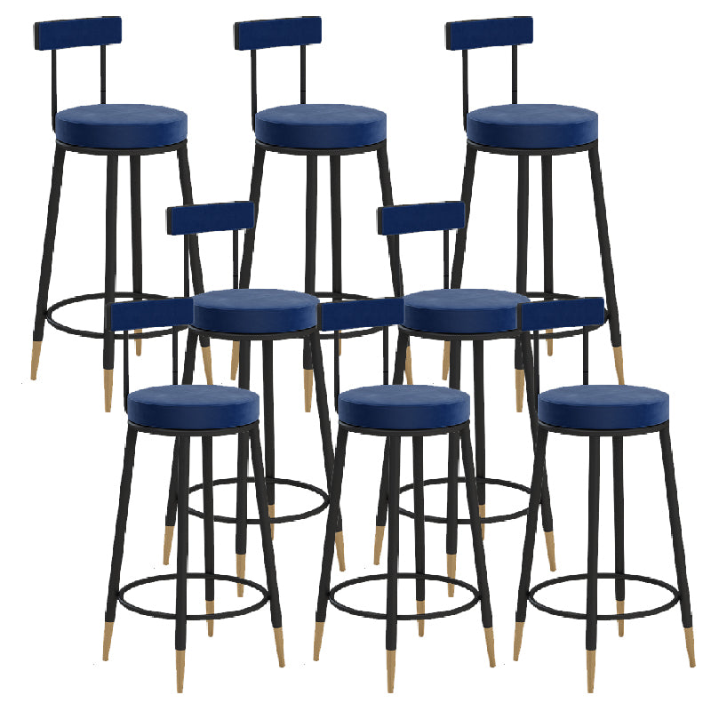 Glam Upholstered Counter Stool Bar-height Low Back Bar Stool with Metal Base Blue-Black Flannel 8 Piece Set Clearhalo 'Bar Furniture' 'Bar Stools' 'bar_stools' 'furn' 'furn_bar_stools' 'Furniture' 'Kitchen & Dining Furniture' 6317080