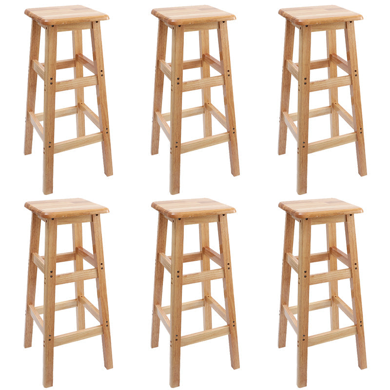 Industrial Wooden Counter Chair Square Backless Solid Wood Round High Chair with 4 Legs