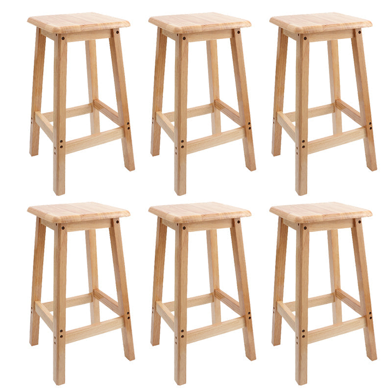 Industrial Wooden Counter Chair Square Backless Solid Wood Round High Chair with 4 Legs