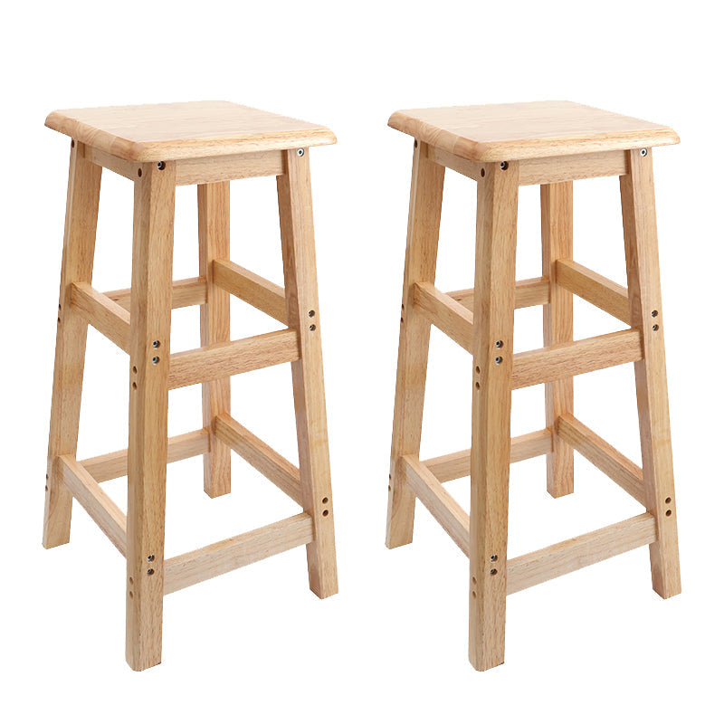 Industrial Wooden Counter Chair Square Backless Solid Wood Round High Chair with 4 Legs