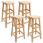 Industrial Wooden Counter Chair Square Backless Solid Wood Round High Chair with 4 Legs