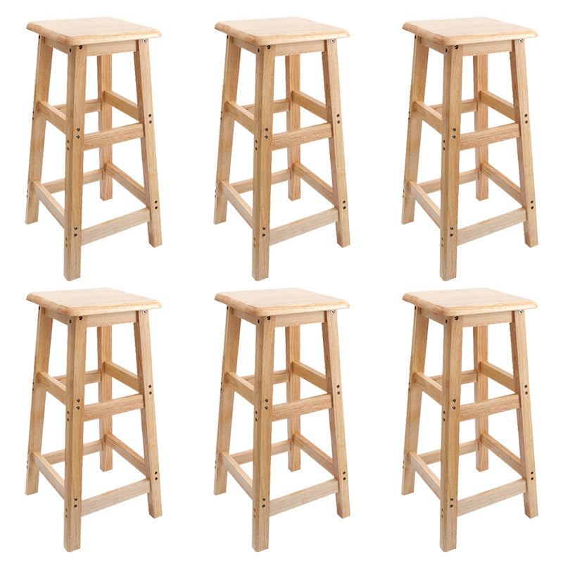 Industrial Wooden Counter Chair Square Backless Solid Wood Round High Chair with 4 Legs