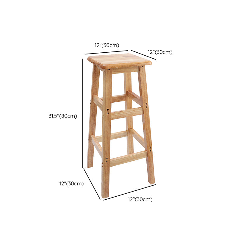 Industrial Wooden Counter Chair Square Backless Solid Wood Round High Chair with 4 Legs