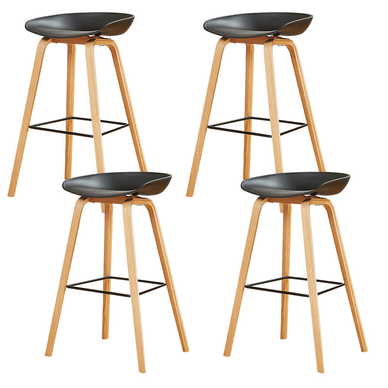 Chaise de bar de café en plastique de tabouret haut de comptoir sans bras de dossier nordique avec la base en bois