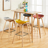 Nordic Backrest Armless Counter High Stool Plastic Cafe Bar Chair with Wooden Base