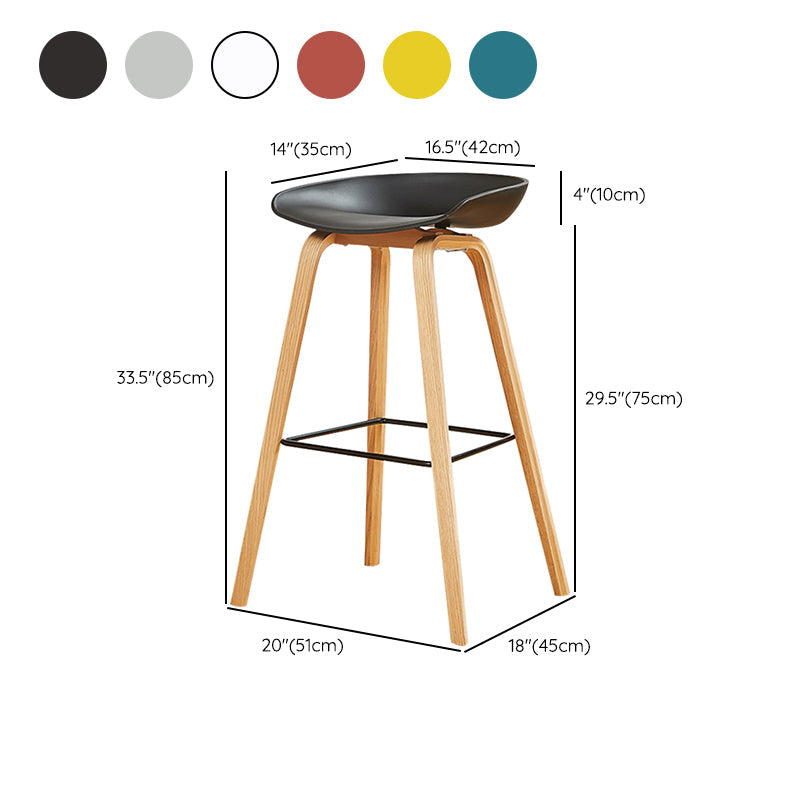 Chaise de bar de café en plastique de tabouret haut de comptoir sans bras de dossier nordique avec la base en bois