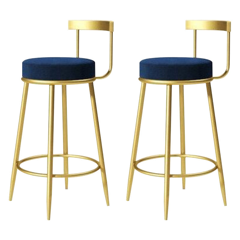 Modern Style Linen Counter Stool Round Low Back Bar Stool with Footrest Blue 2 Piece Set Bar Stool(30"H) Clearhalo 'Bar Furniture' 'Bar Stools' 'bar_stools' 'furn' 'furn_bar_stools' 'Furniture' 'Kitchen & Dining Furniture' 6318053