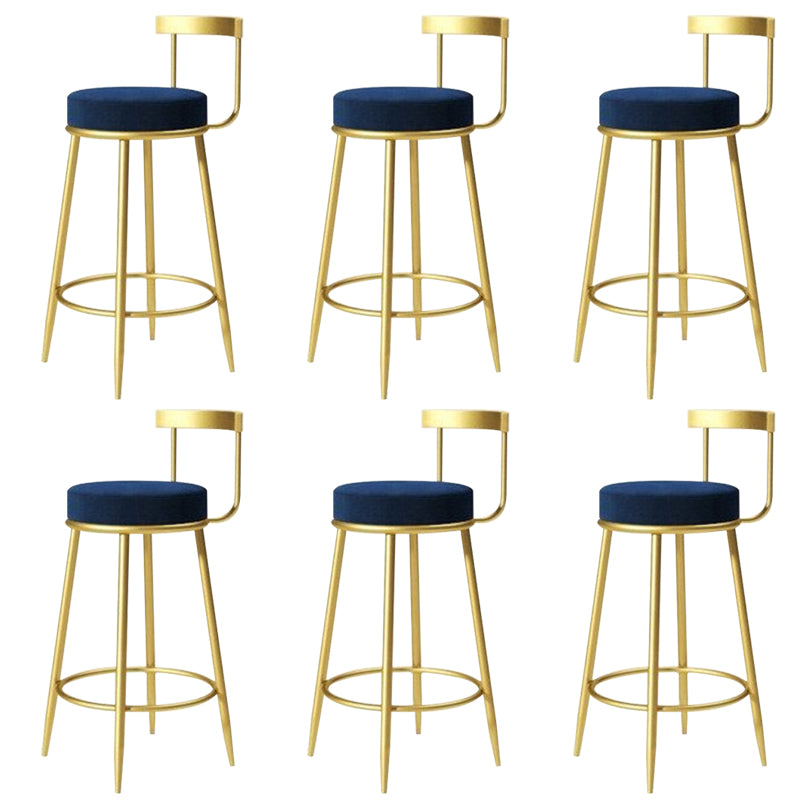 Modern Style Linen Counter Stool Round Low Back Bar Stool with Footrest Blue 6 Piece Set Bar Stool(30"H) Clearhalo 'Bar Furniture' 'Bar Stools' 'bar_stools' 'furn' 'furn_bar_stools' 'Furniture' 'Kitchen & Dining Furniture' 6318056