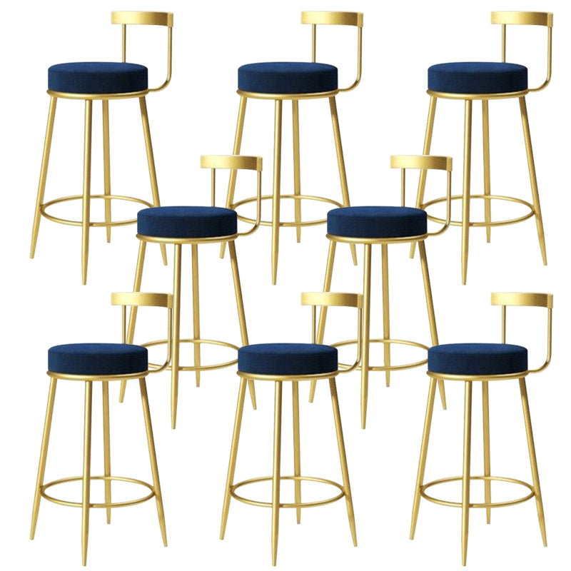Modern Style Linen Counter Stool Round Low Back Bar Stool with Footrest Blue 8 Piece Set Bar Stool(30"H) Clearhalo 'Bar Furniture' 'Bar Stools' 'bar_stools' 'furn' 'furn_bar_stools' 'Furniture' 'Kitchen & Dining Furniture' 6318057