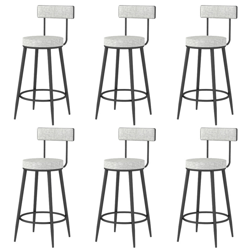 Modern Style Linen Counter Stool Round Low Back Bar Stool with Footrest Black-Gray 6 Piece Set Counter Stool(26"H) Clearhalo 'Bar Furniture' 'Bar Stools' 'bar_stools' 'furn' 'furn_bar_stools' 'Furniture' 'Kitchen & Dining Furniture' 6318066
