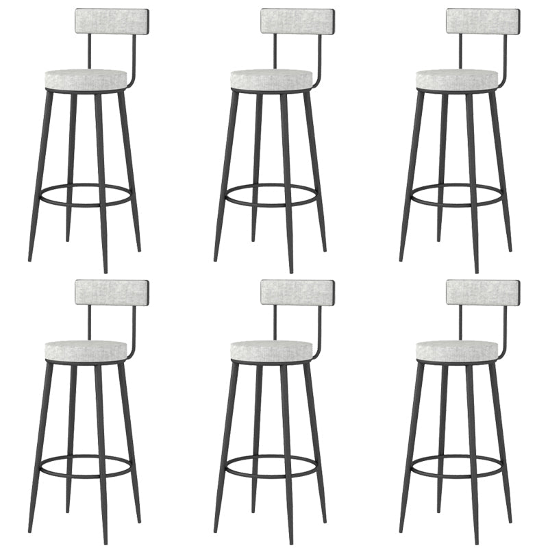 Modern Style Linen Counter Stool Round Low Back Bar Stool with Footrest Black-Gray 6 Piece Set Bar Stool(30"H) Clearhalo 'Bar Furniture' 'Bar Stools' 'bar_stools' 'furn' 'furn_bar_stools' 'Furniture' 'Kitchen & Dining Furniture' 6318071