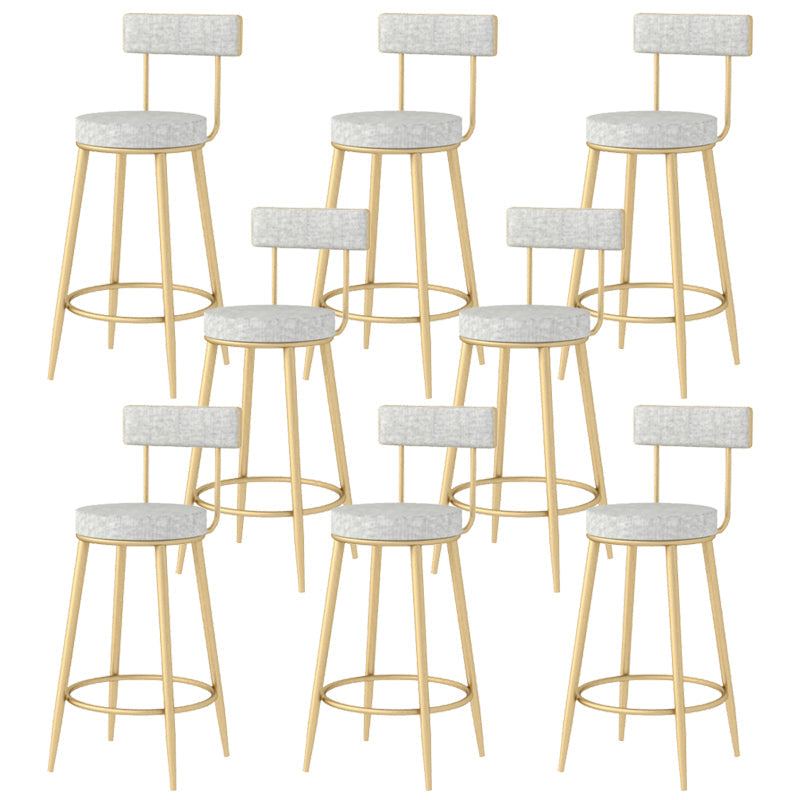 Modern Style Linen Counter Stool Round Low Back Bar Stool with Footrest Gray-Gold 8 Piece Set Counter Stool(26"H) Clearhalo 'Bar Furniture' 'Bar Stools' 'bar_stools' 'furn' 'furn_bar_stools' 'Furniture' 'Kitchen & Dining Furniture' 6318082