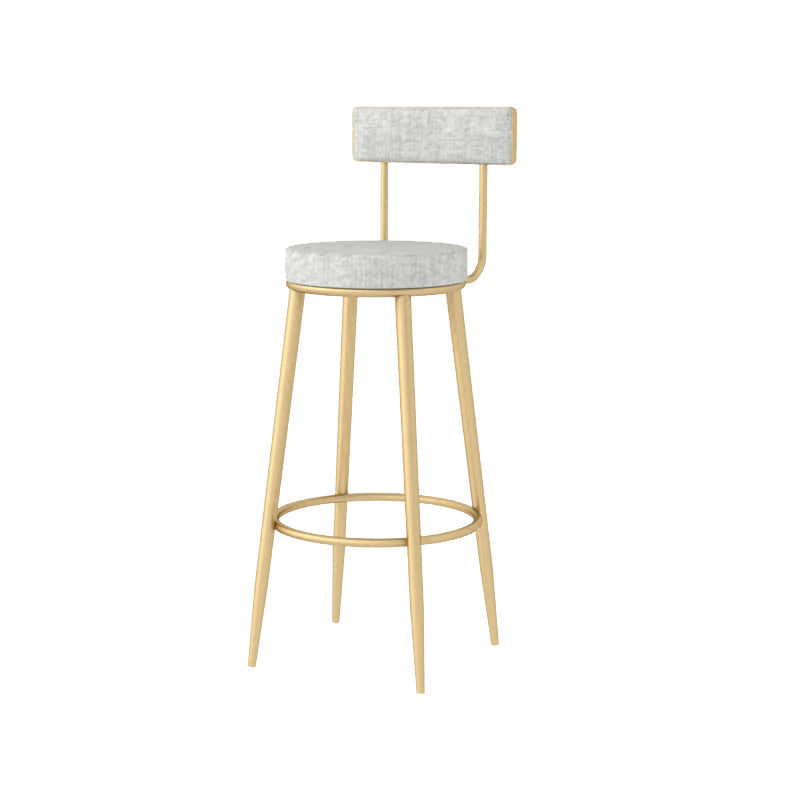 Modern Style Linen Counter Stool Round Low Back Bar Stool with Footrest Gray-Gold 1 Piece Bar Stool(30"H) Clearhalo 'Bar Furniture' 'Bar Stools' 'bar_stools' 'furn' 'furn_bar_stools' 'Furniture' 'Kitchen & Dining Furniture' 6318083