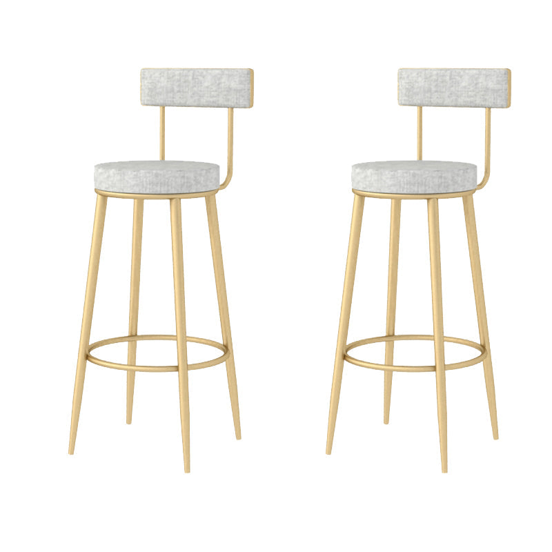 Modern Style Linen Counter Stool Round Low Back Bar Stool with Footrest Gray-Gold 2 Piece Set Bar Stool(30"H) Clearhalo 'Bar Furniture' 'Bar Stools' 'bar_stools' 'furn' 'furn_bar_stools' 'Furniture' 'Kitchen & Dining Furniture' 6318084