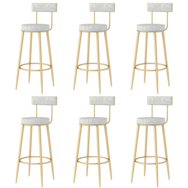 Modern Style Linen Counter Stool Round Low Back Bar Stool with Footrest Gray-Gold 6 Piece Set Bar Stool(30"H) Clearhalo 'Bar Furniture' 'Bar Stools' 'bar_stools' 'furn' 'furn_bar_stools' 'Furniture' 'Kitchen & Dining Furniture' 6318086