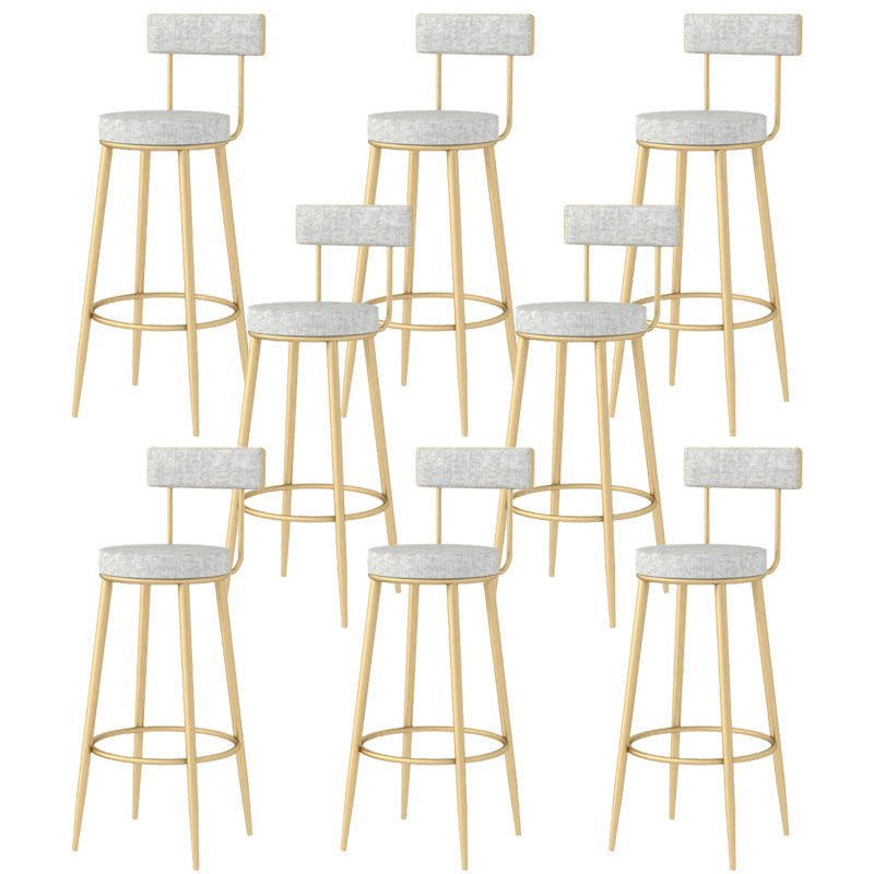 Modern Style Linen Counter Stool Round Low Back Bar Stool with Footrest Gray-Gold 8 Piece Set Bar Stool(30"H) Clearhalo 'Bar Furniture' 'Bar Stools' 'bar_stools' 'furn' 'furn_bar_stools' 'Furniture' 'Kitchen & Dining Furniture' 6318087