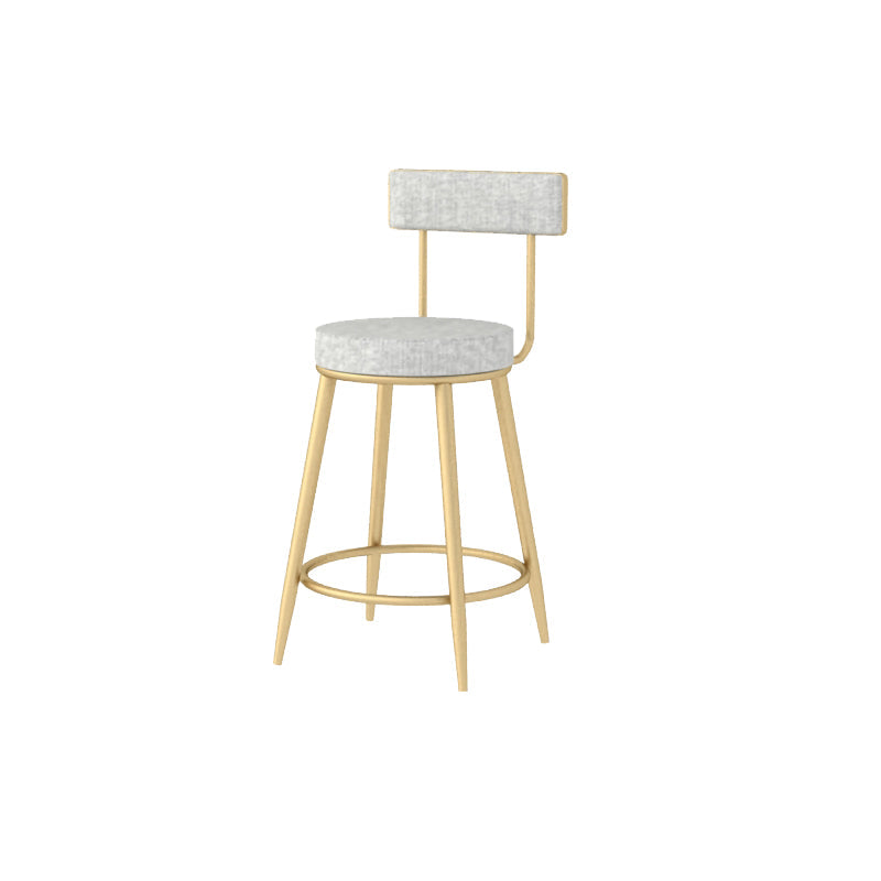 Modern Style Linen Counter Stool Round Low Back Bar Stool with Footrest Gray-Gold 1 Piece Short Stool(22"H) Clearhalo 'Bar Furniture' 'Bar Stools' 'bar_stools' 'furn' 'furn_bar_stools' 'Furniture' 'Kitchen & Dining Furniture' 6318088