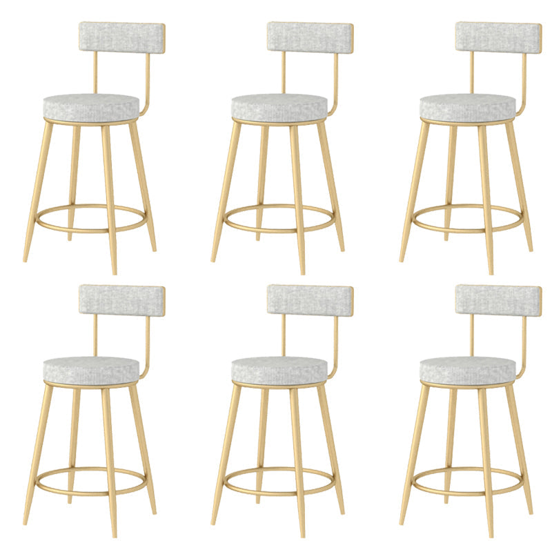 Modern Style Linen Counter Stool Round Low Back Bar Stool with Footrest Gray-Gold 6 Piece Set Short Stool(22"H) Clearhalo 'Bar Furniture' 'Bar Stools' 'bar_stools' 'furn' 'furn_bar_stools' 'Furniture' 'Kitchen & Dining Furniture' 6318091