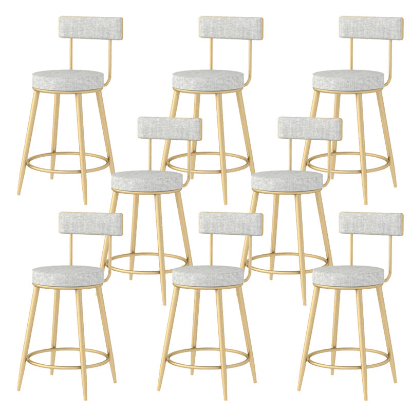 Modern Style Linen Counter Stool Round Low Back Bar Stool with Footrest Gray-Gold 8 Piece Set Short Stool(22"H) Clearhalo 'Bar Furniture' 'Bar Stools' 'bar_stools' 'furn' 'furn_bar_stools' 'Furniture' 'Kitchen & Dining Furniture' 6318092