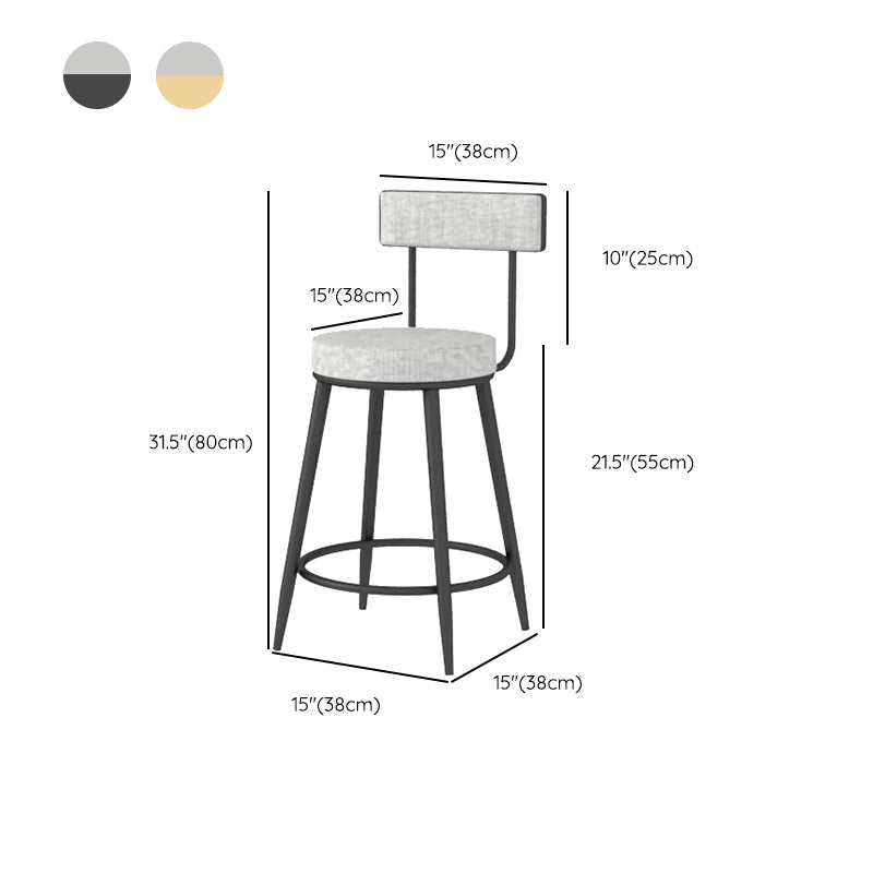 Modern Style Linen Counter Stool Round Low Back Bar Stool with Footrest Clearhalo 'Bar Furniture' 'Bar Stools' 'bar_stools' 'furn' 'furn_bar_stools' 'Furniture' 'Kitchen & Dining Furniture' 6318093