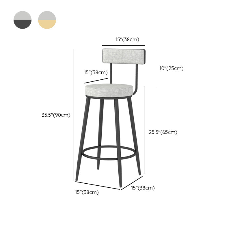 Modern Style Linen Counter Stool Round Low Back Bar Stool with Footrest Clearhalo 'Bar Furniture' 'Bar Stools' 'bar_stools' 'furn' 'furn_bar_stools' 'Furniture' 'Kitchen & Dining Furniture' 6318094