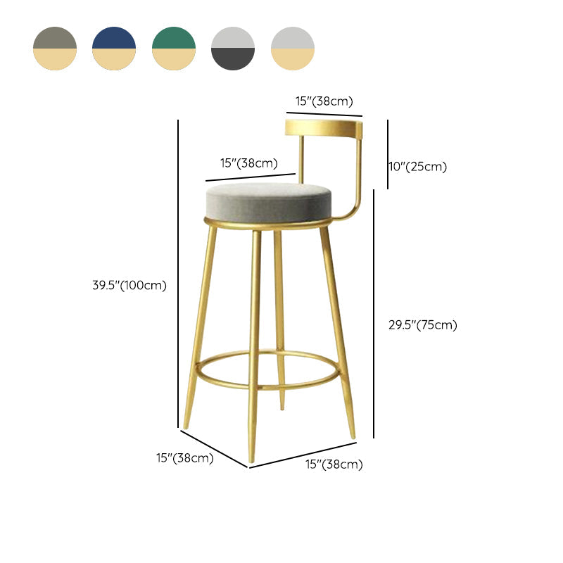 Modern Style Linen Counter Stool Round Low Back Bar Stool with Footrest Clearhalo 'Bar Furniture' 'Bar Stools' 'bar_stools' 'furn' 'furn_bar_stools' 'Furniture' 'Kitchen & Dining Furniture' 6318095