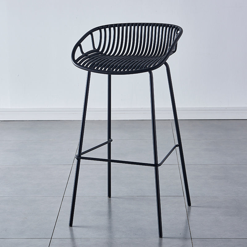 Nordic Backrest Counter Stool with Metal Base Plastic Armless Cafe Bar Chair with 4 Legs Black 1 Piece Clearhalo 'Bar Furniture' 'Bar Stools' 'bar_stools' 'furn' 'furn_bar_stools' 'Furniture' 'Kitchen & Dining Furniture' 6318097