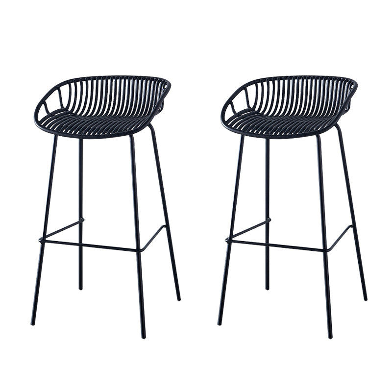 Nordic Backrest Counter Stool with Metal Base Plastic Armless Cafe Bar Chair with 4 Legs Black 2 Piece Set Clearhalo 'Bar Furniture' 'Bar Stools' 'bar_stools' 'furn' 'furn_bar_stools' 'Furniture' 'Kitchen & Dining Furniture' 6318099