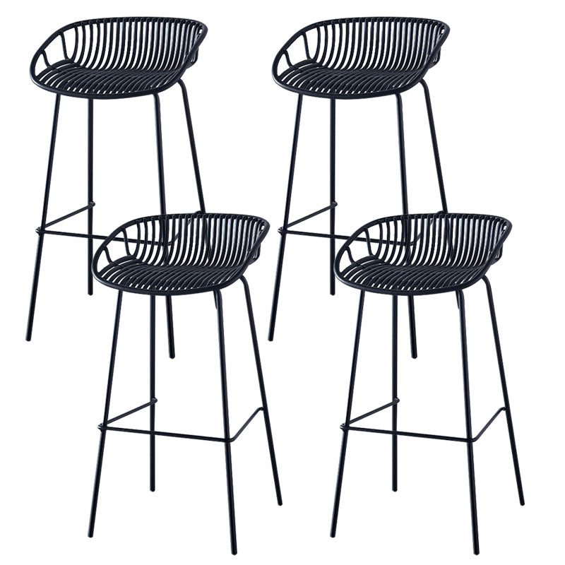 Nordic Backrest Counter Stool with Metal Base Plastic Armless Cafe Bar Chair with 4 Legs Black 4 Piece Set Clearhalo 'Bar Furniture' 'Bar Stools' 'bar_stools' 'furn' 'furn_bar_stools' 'Furniture' 'Kitchen & Dining Furniture' 6318101