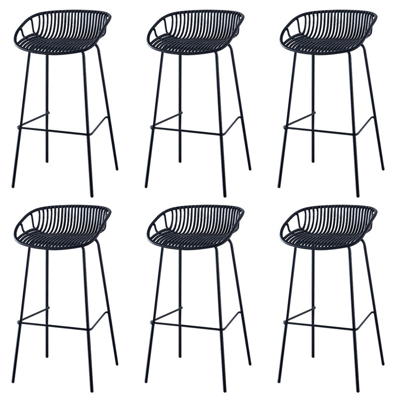 Nordic Backrest Counter Stool with Metal Base Plastic Armless Cafe Bar Chair with 4 Legs Black 6 Piece Set Clearhalo 'Bar Furniture' 'Bar Stools' 'bar_stools' 'furn' 'furn_bar_stools' 'Furniture' 'Kitchen & Dining Furniture' 6318103
