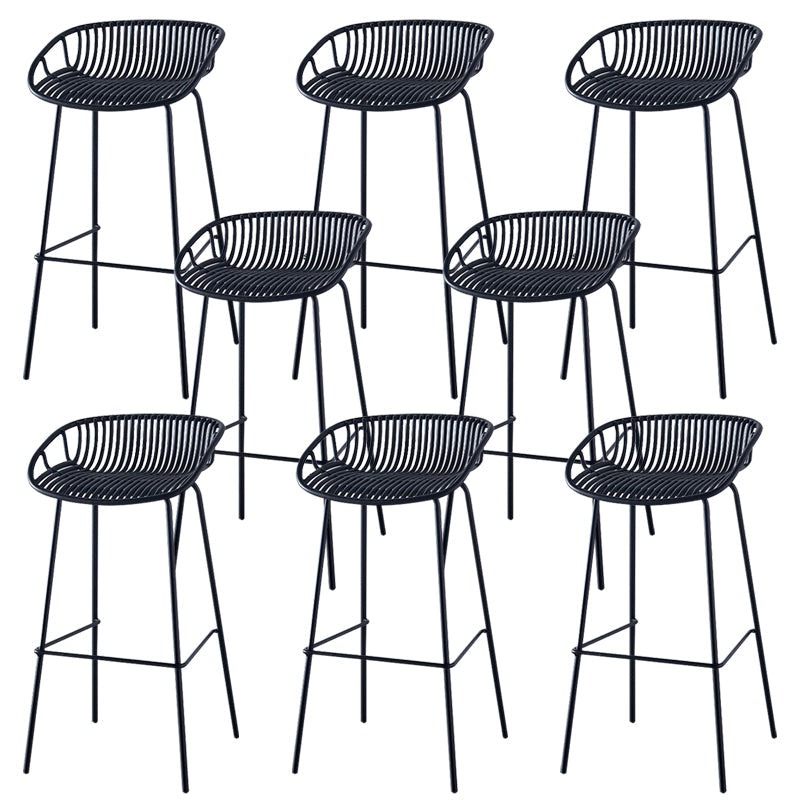 Nordic Backrest Counter Stool with Metal Base Plastic Armless Cafe Bar Chair with 4 Legs Black 8 Piece Set Clearhalo 'Bar Furniture' 'Bar Stools' 'bar_stools' 'furn' 'furn_bar_stools' 'Furniture' 'Kitchen & Dining Furniture' 6318105