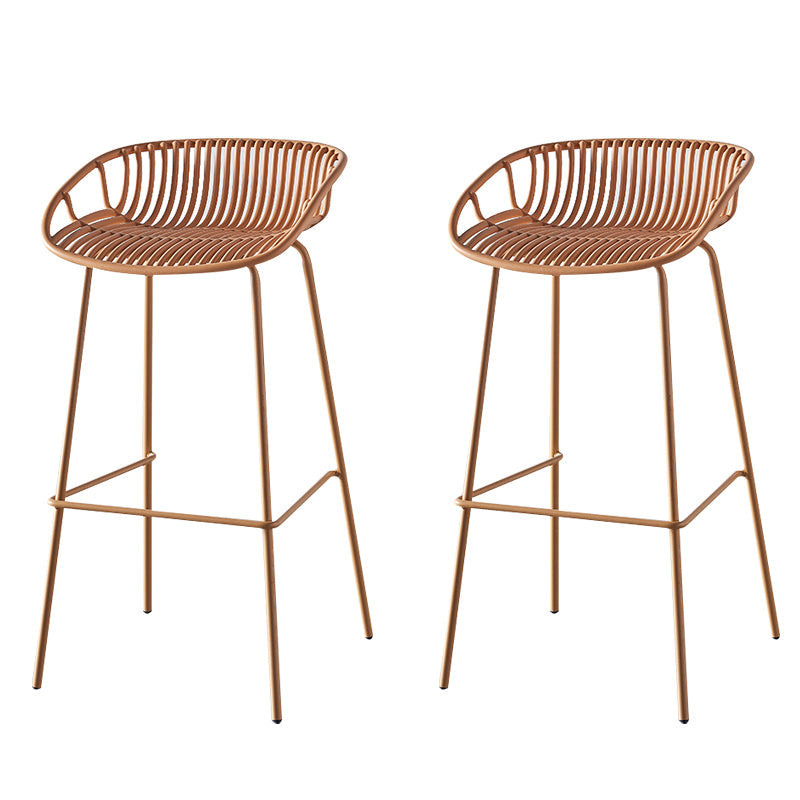 Nordic Backrest Counter Stool with Metal Base Plastic Armless Cafe Bar Chair with 4 Legs Yellow 2 Piece Set Clearhalo 'Bar Furniture' 'Bar Stools' 'bar_stools' 'furn' 'furn_bar_stools' 'Furniture' 'Kitchen & Dining Furniture' 6318117