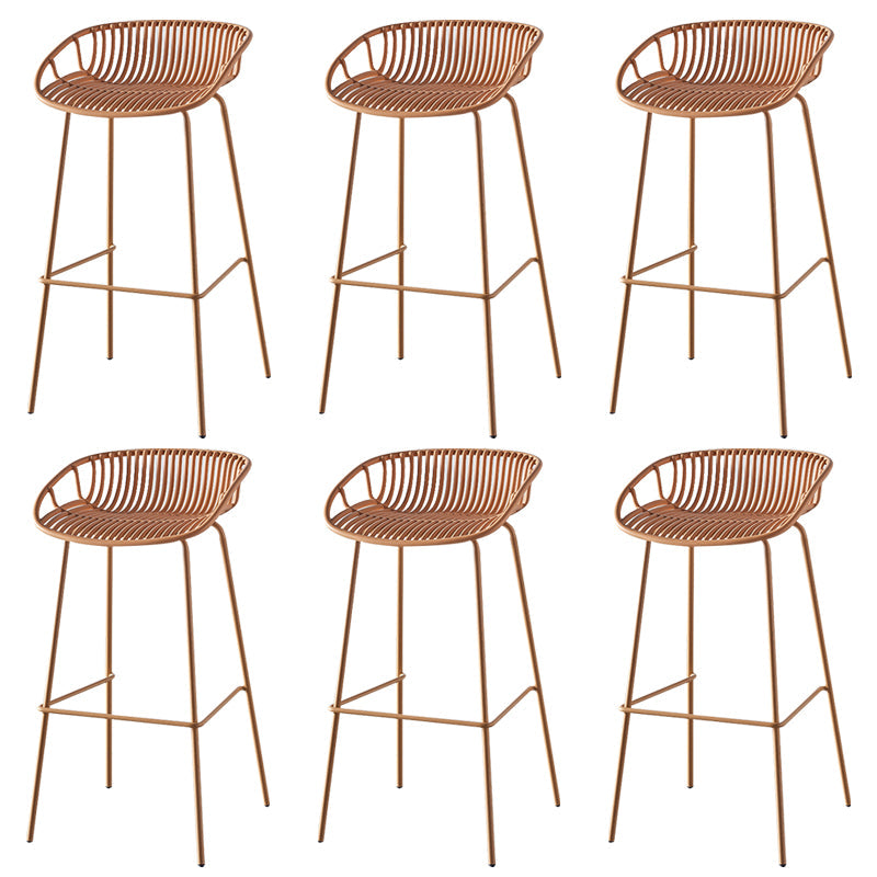 Nordic Backrest Counter Stool with Metal Base Plastic Armless Cafe Bar Chair with 4 Legs Yellow 6 Piece Set Clearhalo 'Bar Furniture' 'Bar Stools' 'bar_stools' 'furn' 'furn_bar_stools' 'Furniture' 'Kitchen & Dining Furniture' 6318119