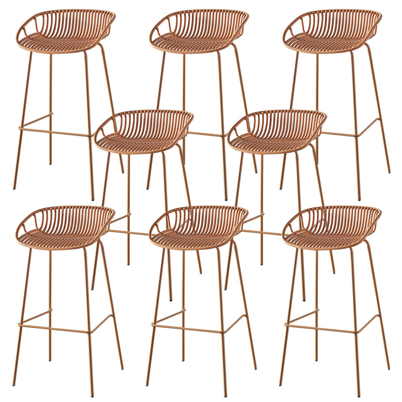 Nordic Backrest Counter Stool with Metal Base Plastic Armless Cafe Bar Chair with 4 Legs Yellow 8 Piece Set Clearhalo 'Bar Furniture' 'Bar Stools' 'bar_stools' 'furn' 'furn_bar_stools' 'Furniture' 'Kitchen & Dining Furniture' 6318120