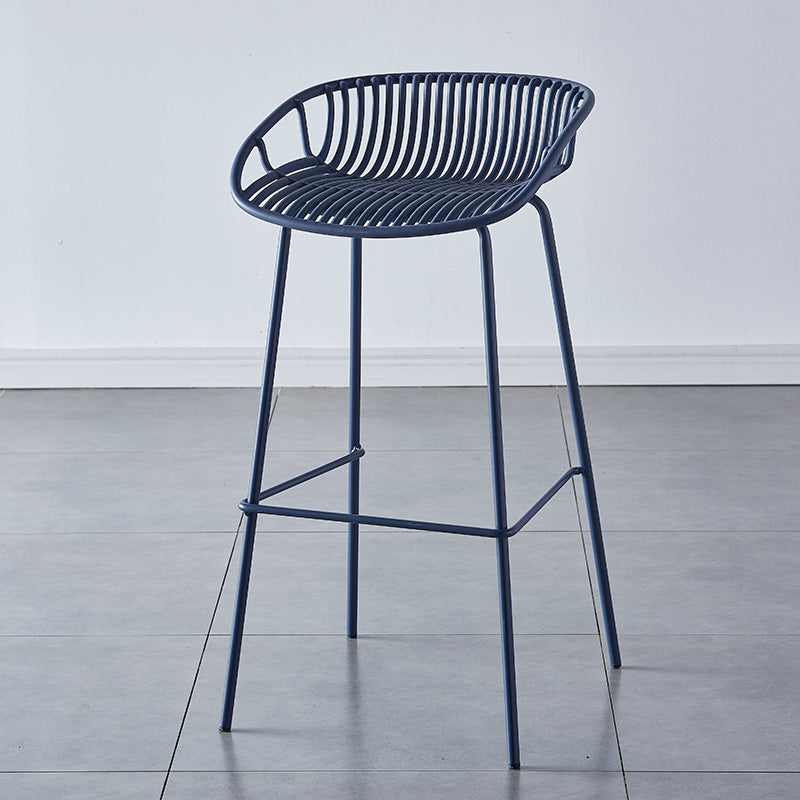 Nordic Backrest Counter Stool with Metal Base Plastic Armless Cafe Bar Chair with 4 Legs Blue 1 Piece Clearhalo 'Bar Furniture' 'Bar Stools' 'bar_stools' 'furn' 'furn_bar_stools' 'Furniture' 'Kitchen & Dining Furniture' 6318121