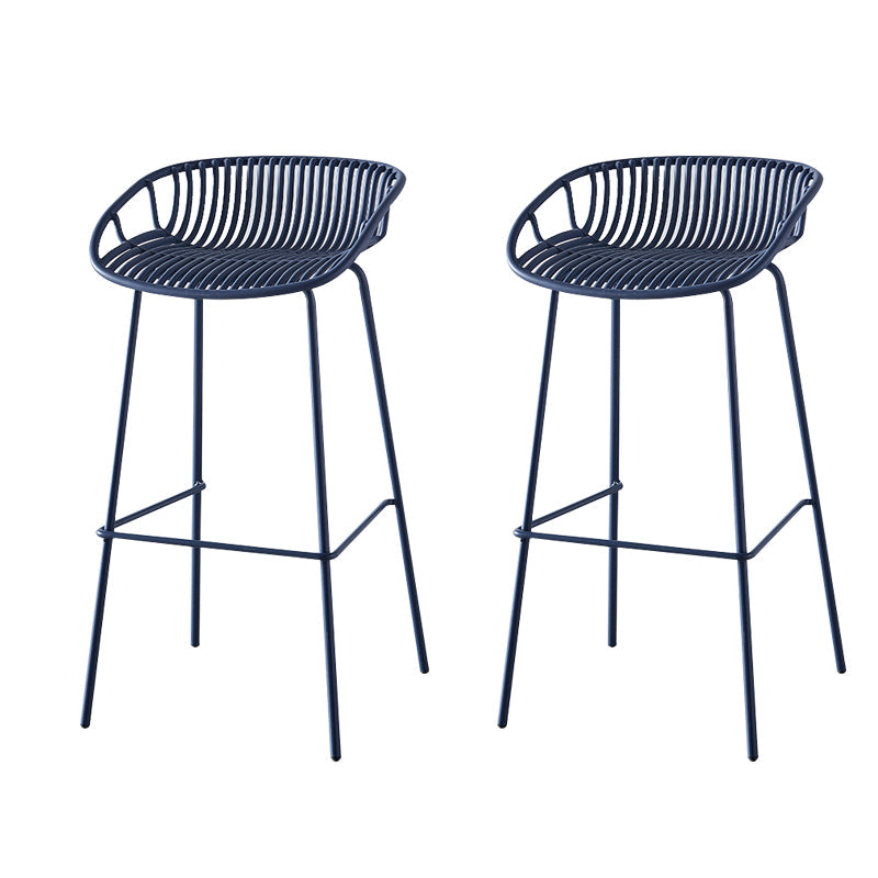 Nordic Backrest Counter Stool with Metal Base Plastic Armless Cafe Bar Chair with 4 Legs Blue 2 Piece Set Clearhalo 'Bar Furniture' 'Bar Stools' 'bar_stools' 'furn' 'furn_bar_stools' 'Furniture' 'Kitchen & Dining Furniture' 6318122