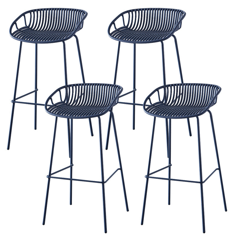 Nordic Backrest Counter Stool with Metal Base Plastic Armless Cafe Bar Chair with 4 Legs Blue 4 Piece Set Clearhalo 'Bar Furniture' 'Bar Stools' 'bar_stools' 'furn' 'furn_bar_stools' 'Furniture' 'Kitchen & Dining Furniture' 6318123