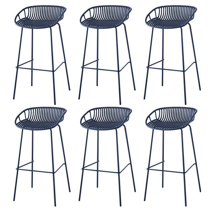 Nordic Backrest Counter Stool with Metal Base Plastic Armless Cafe Bar Chair with 4 Legs Blue 6 Piece Set Clearhalo 'Bar Furniture' 'Bar Stools' 'bar_stools' 'furn' 'furn_bar_stools' 'Furniture' 'Kitchen & Dining Furniture' 6318124