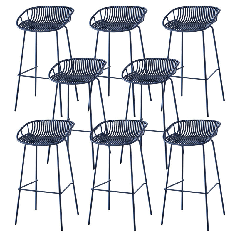 Nordic Backrest Counter Stool with Metal Base Plastic Armless Cafe Bar Chair with 4 Legs Blue 8 Piece Set Clearhalo 'Bar Furniture' 'Bar Stools' 'bar_stools' 'furn' 'furn_bar_stools' 'Furniture' 'Kitchen & Dining Furniture' 6318125
